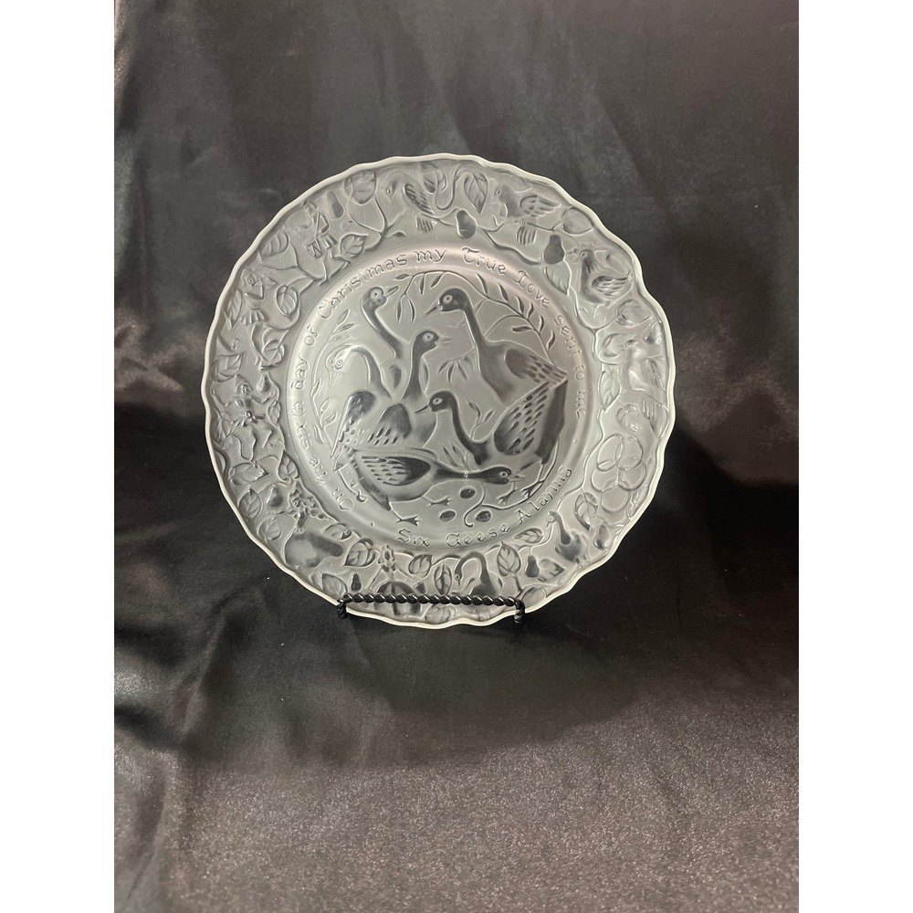 ImperialGlass 1975 12 Days of Christmas Six Geese A-Laying Frosted Plate Vintage